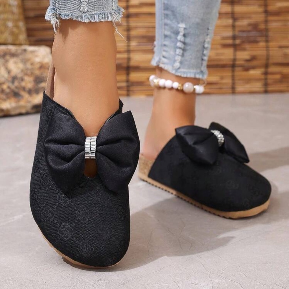 Black Bow Slip-On Women's Shoes
